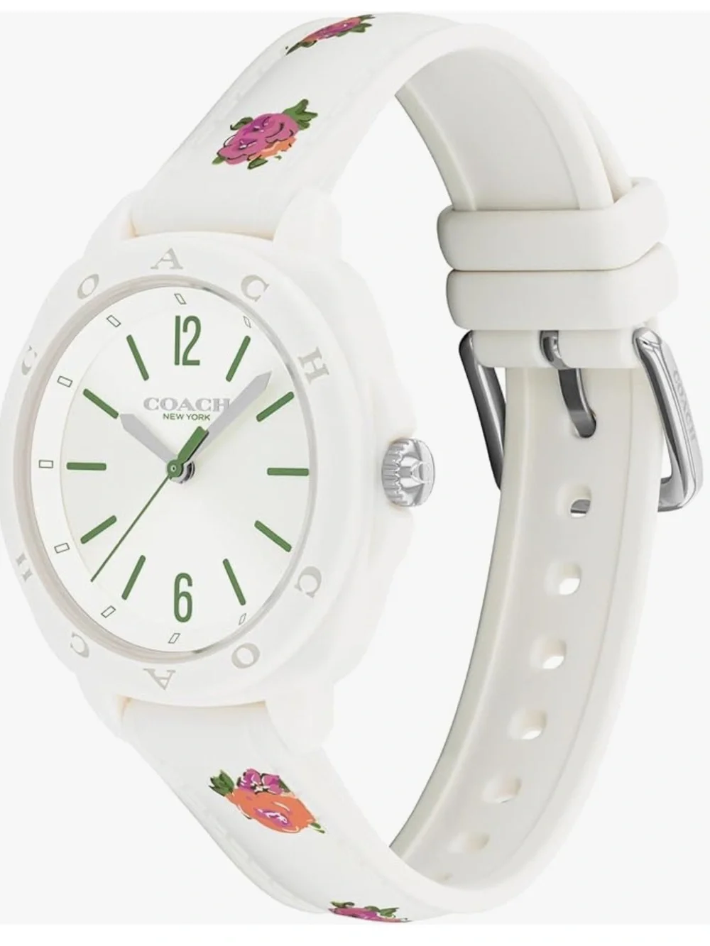 New Luxury Coach White Silicone Watch with Green Dial Accents